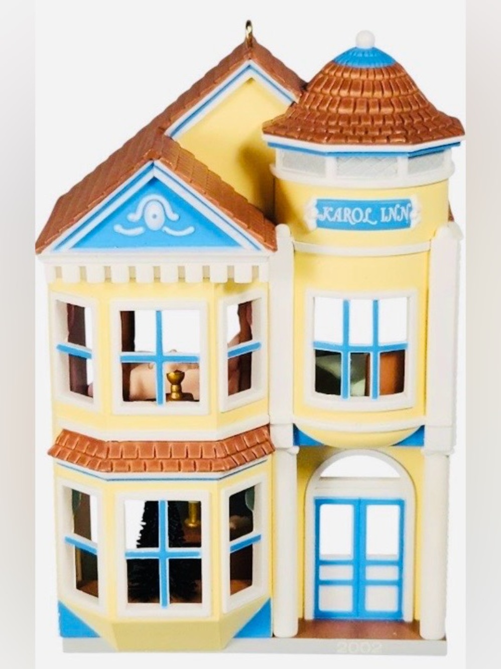2002 Hallmark Yellow and Blue Victorian Dollhouse Ornament
